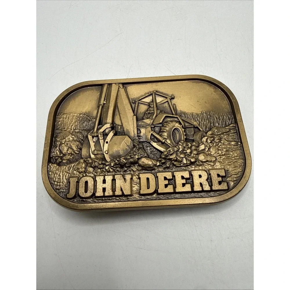 Vintage Brass John Deere Belt Buckle ‎ Backhoe Tractor Dimensional Design 1983